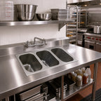 Thumbnail image #2 for Eagle Group SR10-14-9.5-3-ND Self-Rimming Three-Compartment Stainless Steel Drop-In Sink, No Deck, 10" x 14" x 9-1/2" Bowls