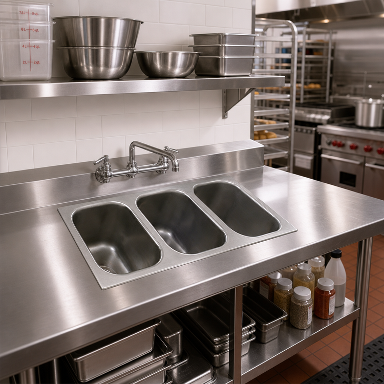 Product image #2 for Eagle Group Self-Rimming Three-Compartment Drop-In Sink with No Deck, 10" x 14" x 9-1/2" Bowls