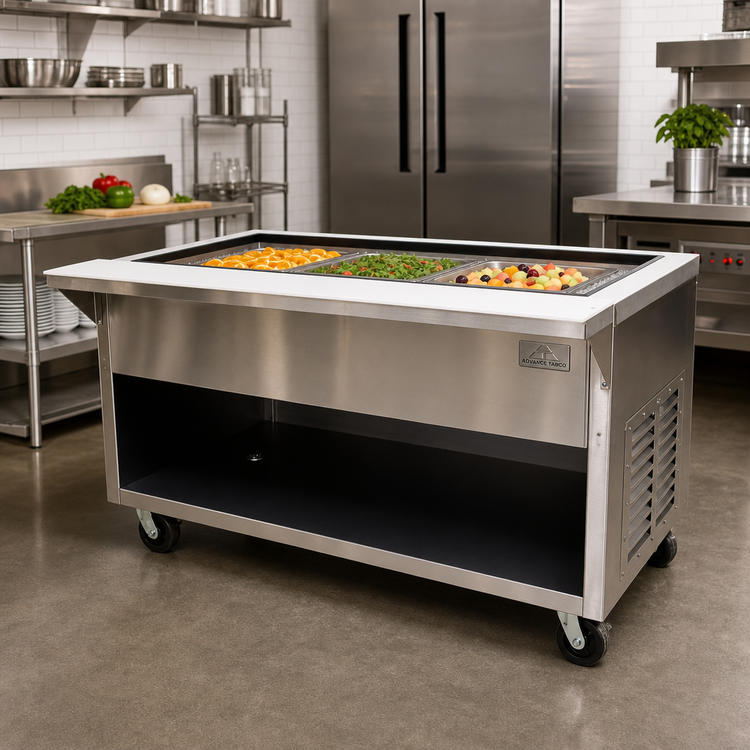 Product image #2 for Advance Tabco Triumph Supreme Heavy Duty Ice-Cooled Serving Counter, 3-Pan, Enclosed Stainless Steel Base