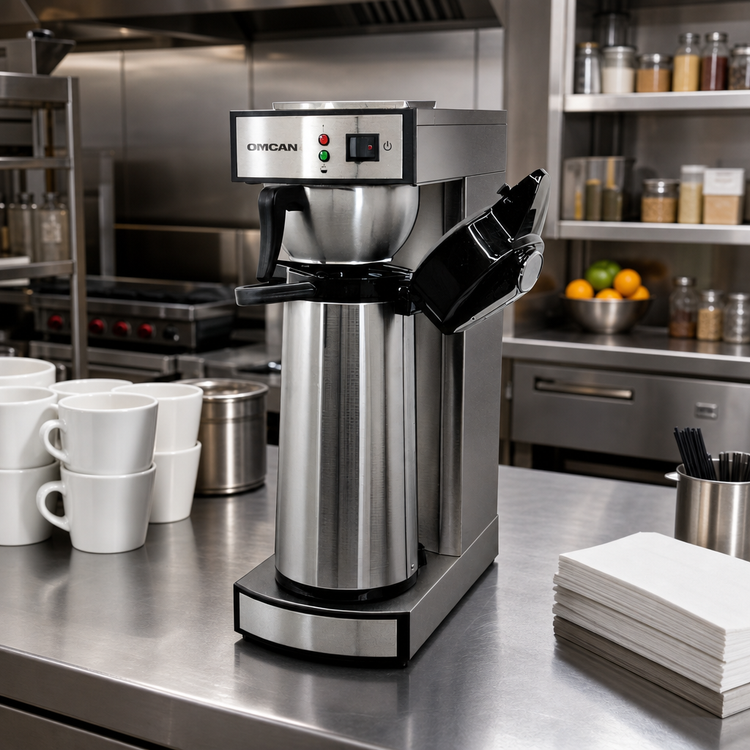 Product image #2 for Omcan USA Single Brewer Manual Pourover Airpot Coffee Maker with 2 Liter Air Pot, Stainless Steel, 120V