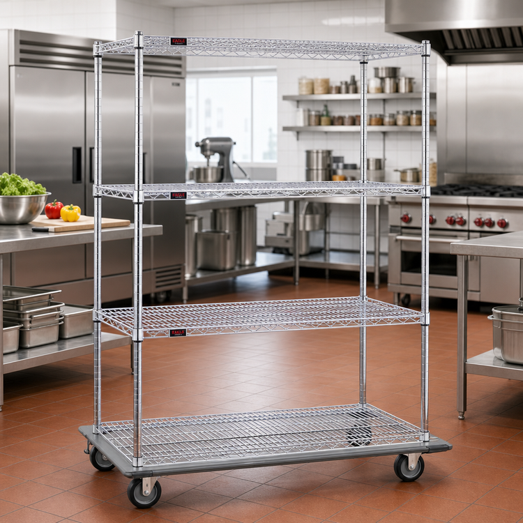 Product image #2 for Eagle Group 4-Tier Chrome Wire Dolly Truck with 60-Inch Shelves and Swivel/Brake Casters