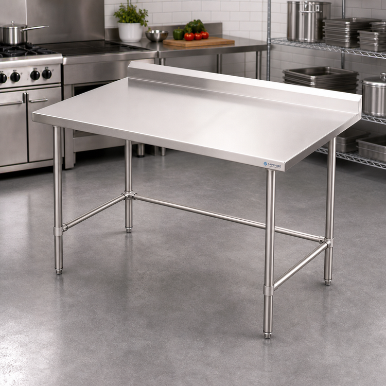 Product image #2 for Sapphire Manufacturing 48 x 30 Inch 18-Gauge 400-Series Stainless Steel Work Table with 5 Inch Backsplash