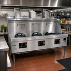 Thumbnail image #2 for Town Equipment York YF-3-SS 3-Chamber Gas Wok Range with Water-Cooled Top, Fiber Ceramic Insulation & Chinese Swing Faucets