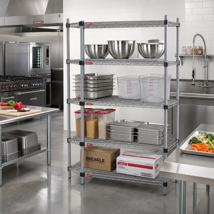 Product image #2 for Eagle Group Valu-Master Quad-Adjust Stationary 4-Tier Wire Shelving Starter Unit, 72 x 18 x 74 Inches, Pewter Gray Epoxy