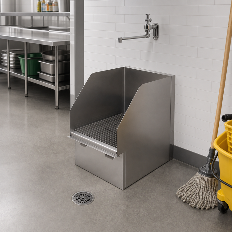 Product image #2 for Eagle Group 21-Inch Flush Floor-Mounted 304 Stainless Steel Mop Sink with 19 x 21 x 10-Inch Bowl