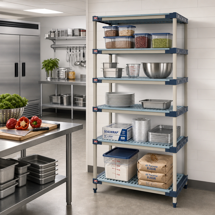 Product image #2 for MetroMax 4 All-Polymer Add-On Shelving Unit with 5 Open Grid Shelves, 30"W x 21"D x 74"H