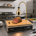 Thumbnail image #2 for Cres Cor Star Series Countertop Carving Station with 250W Infrared Heat Lamp, Flexible Arm, Wood Fiber Cutting Board and Polished Brass Hood
