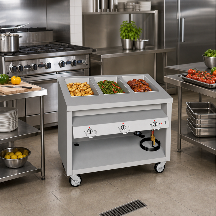 Product image #2 for Thurmaduke TEHF-46PG Mobile Hot Food Unit with 3 Sealed Wells, Paint Grip Steel Body