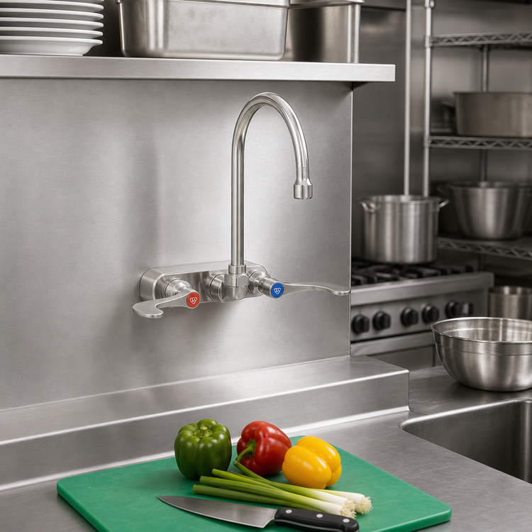 Product image #2 for EverSteel 4-Inch Wall Mount Stainless Steel Workboard Mixing Faucet with 5 3/4-Inch Swivel Gooseneck Spout