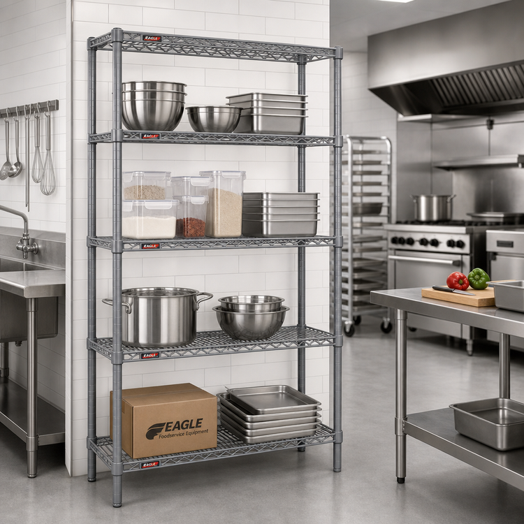Product image #2 for Eagle Group Valu-Master 4-Tier Stationary Wire Shelving Starter Unit, 48W x 18D x 74H, Pewter Gray Epoxy Finish
