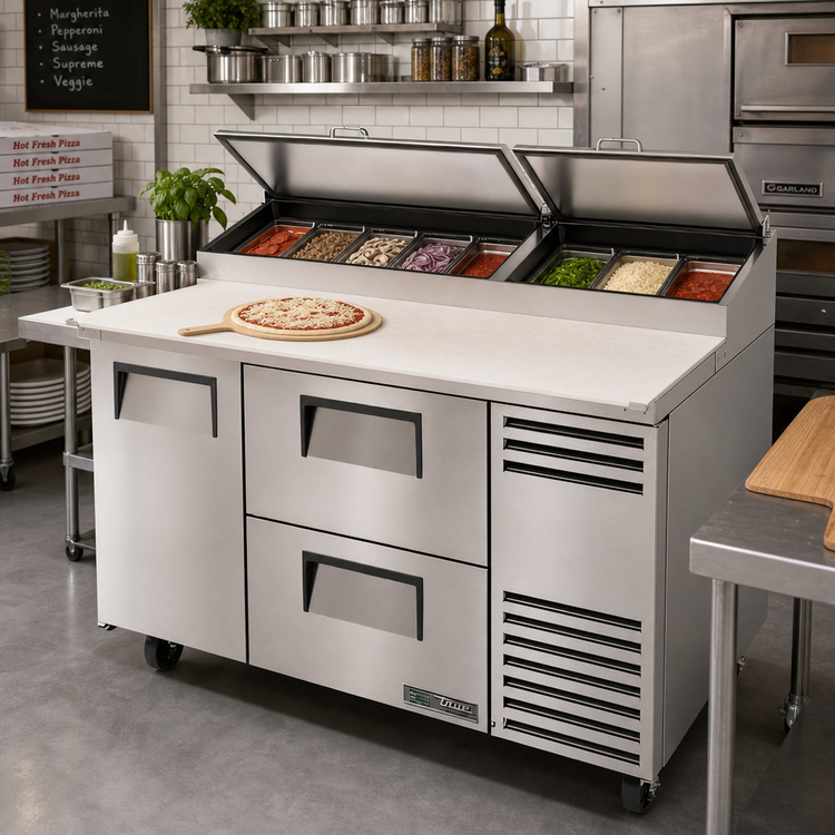 Product image #2 for True 60-Inch Pizza Prep Table with 1 Door, 2 Drawers and Alternate Top