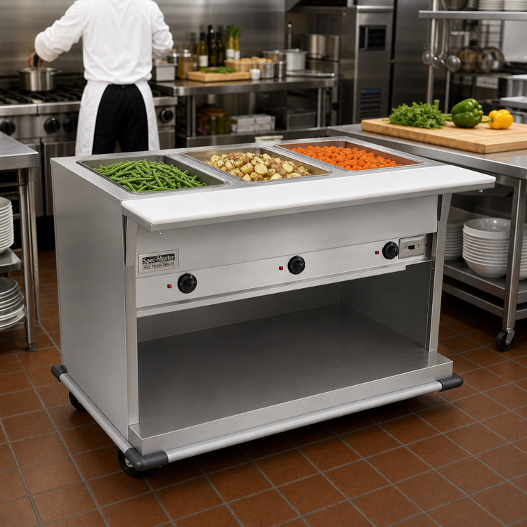 Product image #2 for Spec-Master PHT3OB-240-3 Portable Electric 3-Well Hot Food Table with Polyethylene Cutting Board