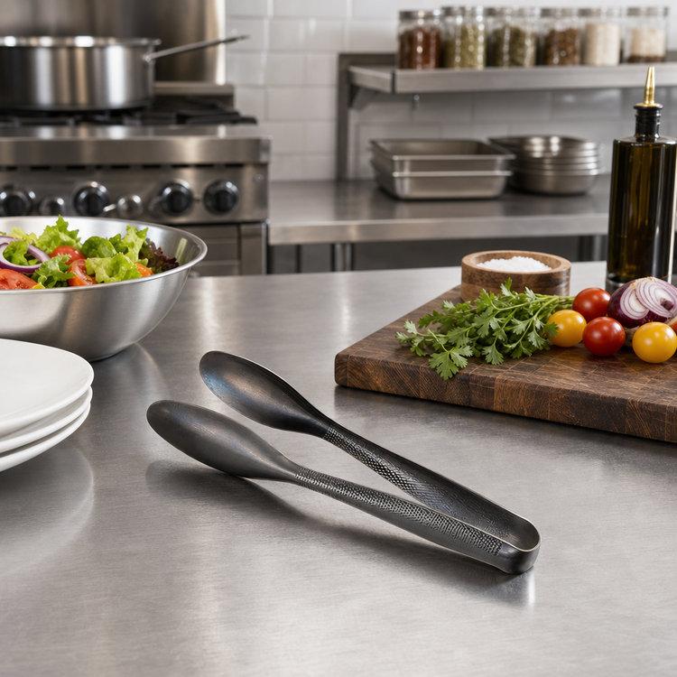 Product image #2 for American Metalcraft Vintage Hammered Black Serving Tongs, 11-3/4-Inch, 18/0 Stainless Steel