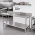 Thumbnail image #2 for Duke 30 x 144 Inch 14-Gauge 300 Series Stainless Steel Work Table with 5-Inch Riser and Undershelf