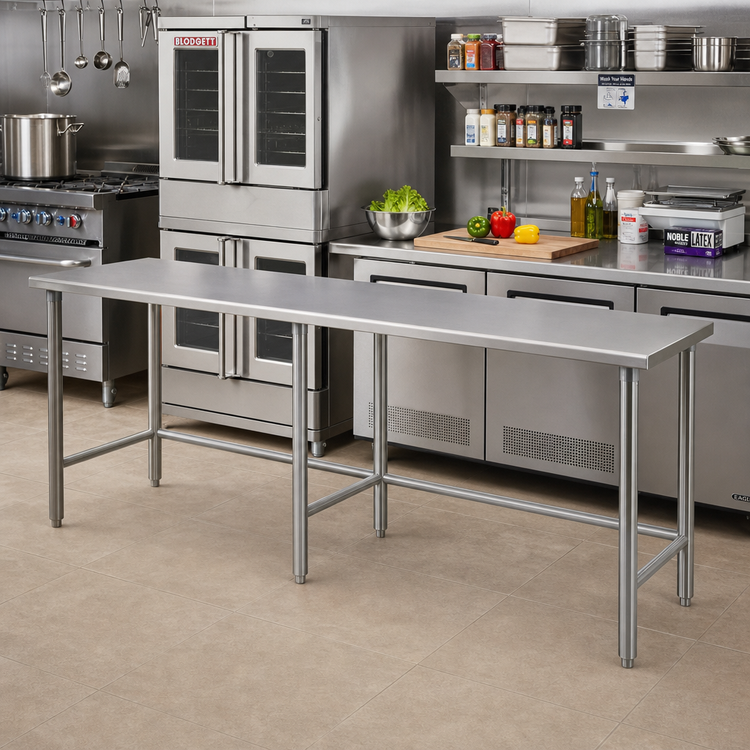 Product image #2 for Eagle Group Budget Series 108-Inch x 24-Inch Flat Top 430 Stainless Steel Work Table with Tubular Base