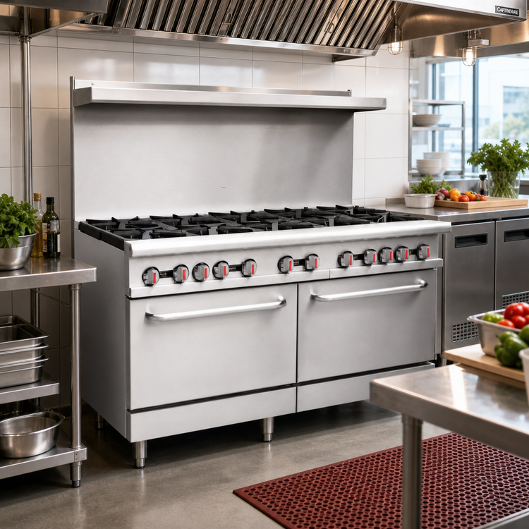 Product image #2 for Serv-Ware SGR-10B 60-Inch Commercial Gas Range with 10 Open Burners and 2 Standard Ovens