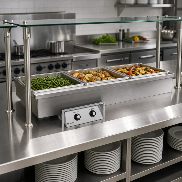 Product image #2 for Randell Custom & Serving 9560-3N-DM Narrow 3-Pan Electric Drop-In Hot Food Well with Drains and Manifold