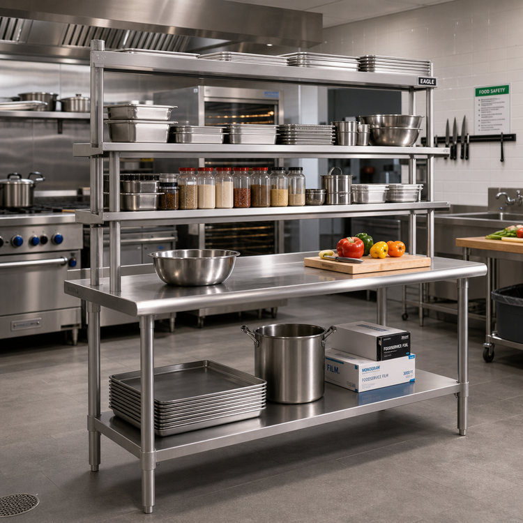 Product image #2 for Eagle Group SB Series Stainless Steel Work Table with Flex-Master Overshelf Kit, 72-Inch W x 30-Inch D