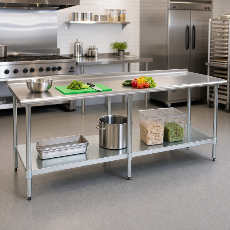 Product image #2 for Deluxe Series 108-Inch x 30-Inch Stainless Steel Work Table with Rear Upturn and Galvanized Undershelf
