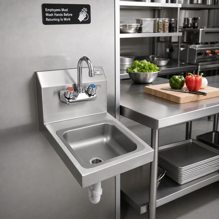Product image #2 for John Boos Pro-Bowl Wall-Mount Stainless Steel Hand Sink with Splash Mount Faucet, 9 x 9 x 5 Inch Bowl