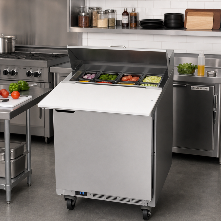 Product image #3 for Beverage-Air SPE27HC-C 27-Inch One-Section 1-Door Sandwich Prep Table Refrigerator with 17-Inch Cutting Board, 6.76 Cu. Ft.