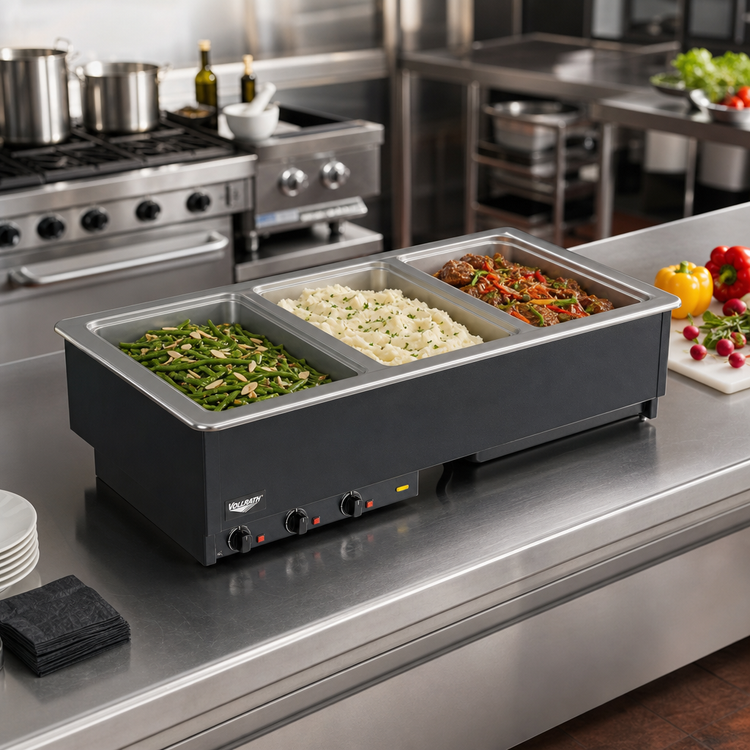 Product image #2 for Vollrath Three-Well Drop-In Electric Hot Food Well with 3 Full-Size Insulated Wells, 120V