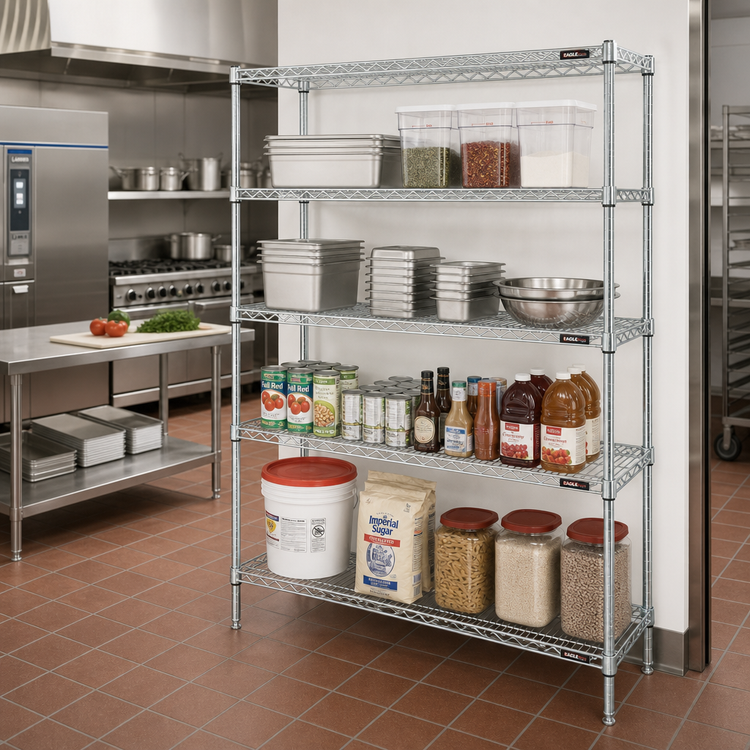 Product image #2 for EAGLEbrite 4-Tier Stationary Wire Shelving Starter Unit with QuadTruss Design, 72W x 18D x 63H, Zinc Finish
