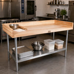 Thumbnail image #2 for John Boos DSS03A 84" x 24" Baker's Work Table, 1-3/4" Maple Top, 4" Coved Riser, Stainless Steel Undershelf