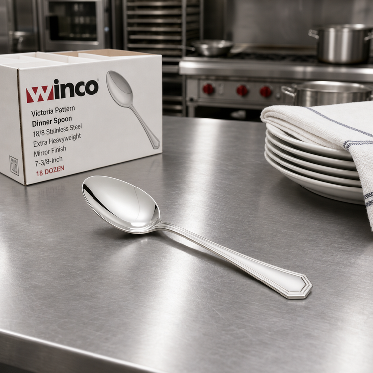 Product image #3 for Winco Victoria Pattern 7-3/8-Inch Dinner Spoon, 18/8 Stainless Steel, Extra Heavyweight, Mirror Finish
