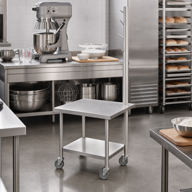 Product image #2 for Dinex Mobile Stainless Steel Mixer Stand with Marine Edge Top, Undershelf and 4-Inch Casters, 29 x 23 x 28-1/2 Inches