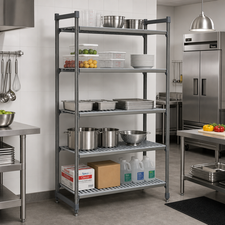 Product image #2 for Cambro Camshelving Basics Plus 5-Tier Stationary Starter Unit, 24-Inch Deep x 60-Inch Wide x 84-Inch High, Brushed Graphite
