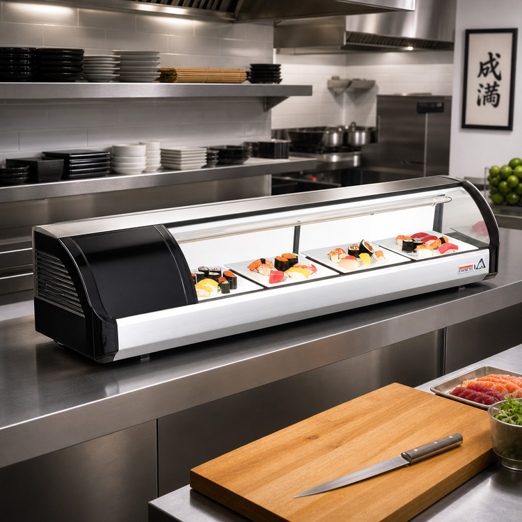 Product image #2 for Everest Refrigeration 59-Inch Countertop Sushi Display Case with Curved Glass and Left-Mounted Self-Contained Refrigeration