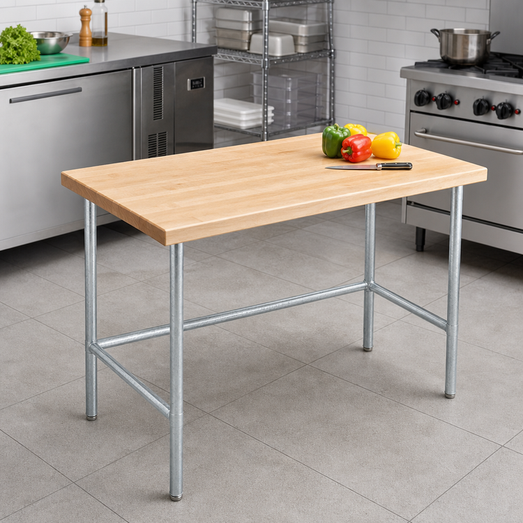 Product image #2 for Advance Tabco Maple Top Work Table with Galvanized Open Base, 48 x 30 Inches