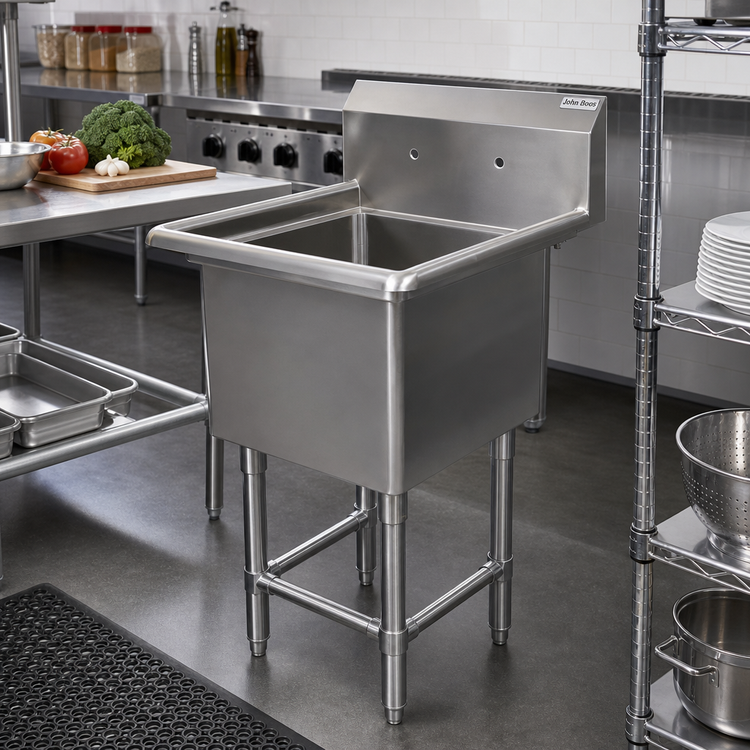 Product image #2 for John Boos Pro-Bowl 1-Compartment Stainless Steel Sink with 24" x 24" x 12" Bowl, 10" Backsplash, and Legs