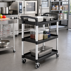 Thumbnail image #3 for Cambro BC331KD110 3-Shelf Open Polyethylene Service Cart, Black, 300 lb. Capacity