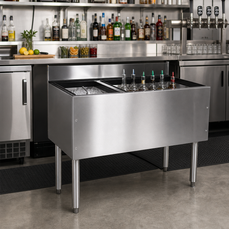 Product image #2 for CHOICE 36-Inch Underbar Combo Ice Bin/Cocktail Unit with 10-Circuit Cold Plate