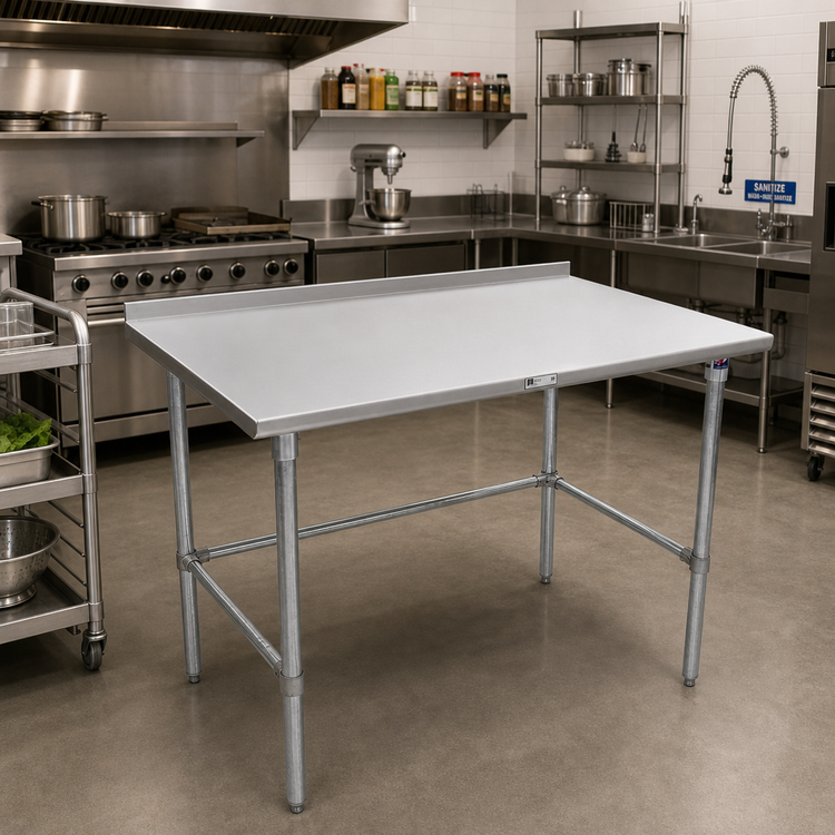 Product image #2 for John Boos Stallion 60" x 36" Stainless Steel Work Table with 1-1/2" Rear Up-Turn, Safety Edge Front, and Galvanized Base