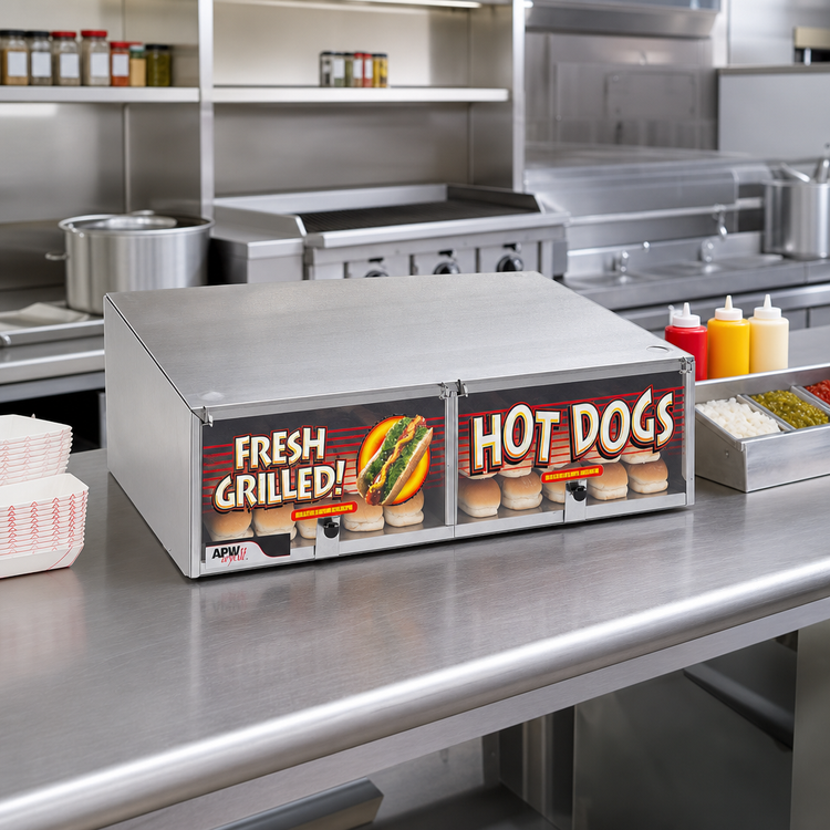 Product image #2 for Hot Dog Bun Cabinet with Lift-Up Plexiglass Doors, 100-Bun Capacity, Stainless Steel