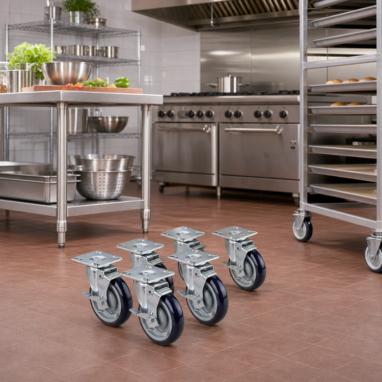 Product image #2 for Krowne 5-Inch Plate-Mount Casters with Brakes, Set of 6, 6-Inch Raise