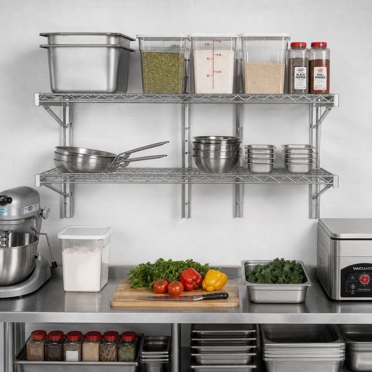 Product image #2 for WalStor Double Wall-Mounted Modular Wire Shelf Kit, 36 x 18 Inches, Zinc Finish