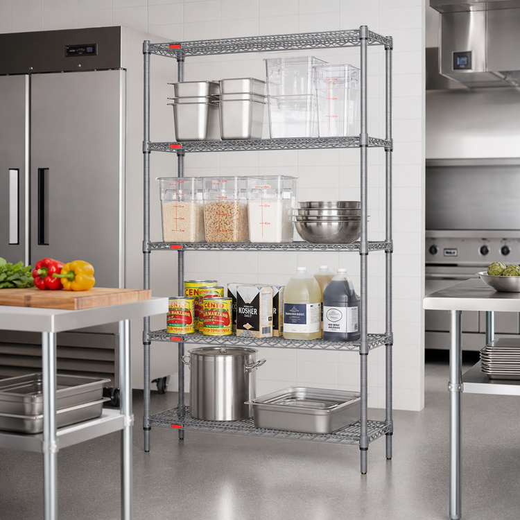 Product image #2 for Eagle Group Valu-Master 4-Tier Stationary Wire Shelving Starter Unit, 42W x 21D x 63H, Pewter Gray Epoxy