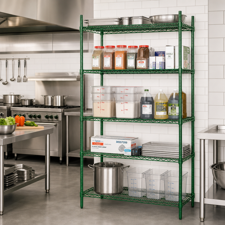 Product image #2 for Heavy Duty 5-Tier Stationary Green Epoxy Wire Shelving Unit, 72 x 21 x 84 Inches