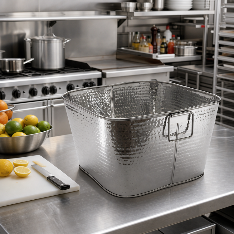 Product image #2 for American Metalcraft Square Stainless Steel Cooling Tub, 32.5 Qt, Hammered Finish