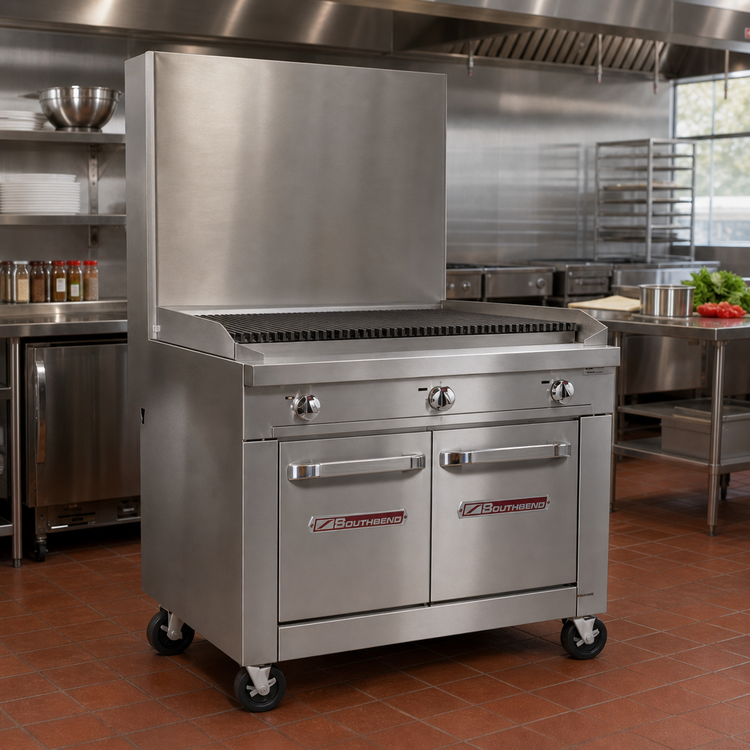Product image #2 for Southbend Platinum 48-Inch Heavy Duty Gas Range with Charbroiler, Cast Iron Grates, and Two Cabinets