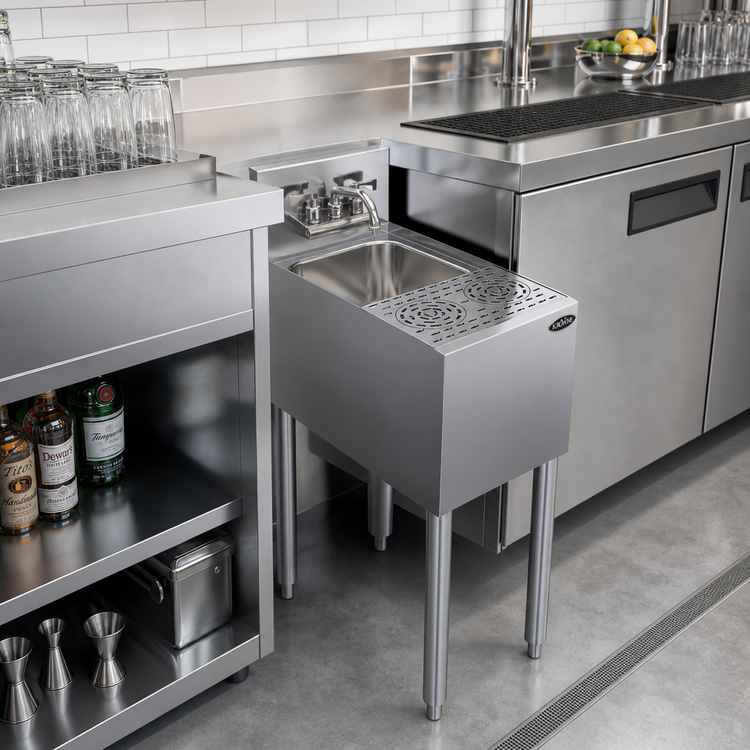 Product image #2 for Krowne Royal Series 12-Inch x 24-Inch Underbar Speed Station with Dual Glass Rinser Faucets and Dump Sink