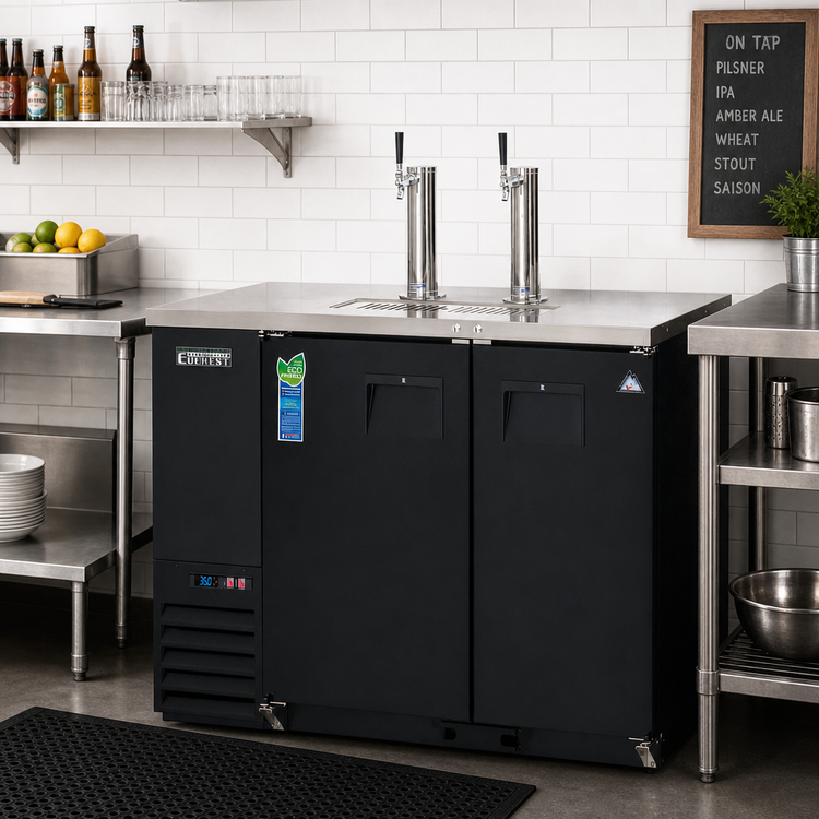 Product image #2 for Everest Refrigeration EBDS2-24 Two-Section Direct Draw Keg Refrigerator with Dual 3-Inch Draft Towers, 13 Cu. Ft., 49-Inch Wide, Black