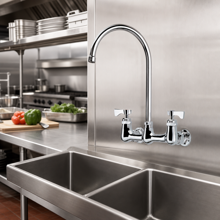 Product image #2 for Krowne Royal Series Splash-Mounted Pre-Rinse Faucet with 8-Inch Centers and 8-1/2-Inch Gooseneck Spout