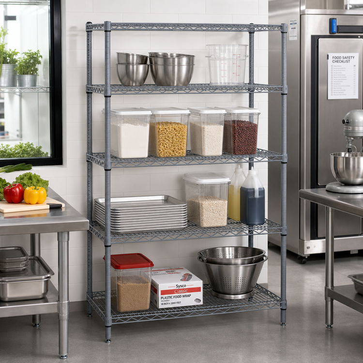 Product image #2 for Quantum 4-Shelf Stationary Wire Shelving Starter Kit, 36 x 21 x 54 Inches, Gray Epoxy Antimicrobial Finish