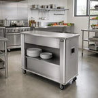 Thumbnail image #2 for Dinex DineXpress DXP2STSL Mobile Stainless Steel Solid-Top Utility Station, Open Base, 5-Inch Casters, 50 x 19 x 36 Inches