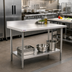 Thumbnail image #2 for Omcan USA 30 x 30 Inch 20-Gauge 430 Stainless Steel Corner Work Table with 4-Inch Backsplash and Undershelf